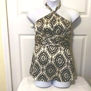 Dressy WHBM Women's Black & Ivory White Print Halter Top Sz M